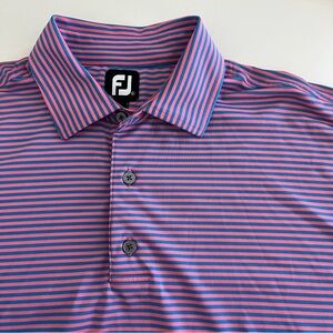 FJ Footjoy Pink Blue Striped Short Sleeve Polo XL Men's golf polo
